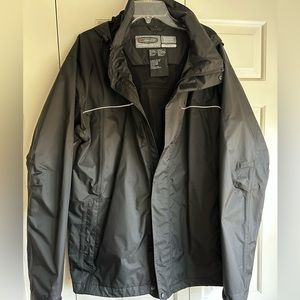 Men’s rain jacket with hood.